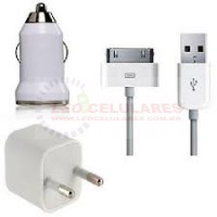 KIT CARREGADOR IPHONE 3 EM 1 2G/3G/3GS/4/4S SIMILAR